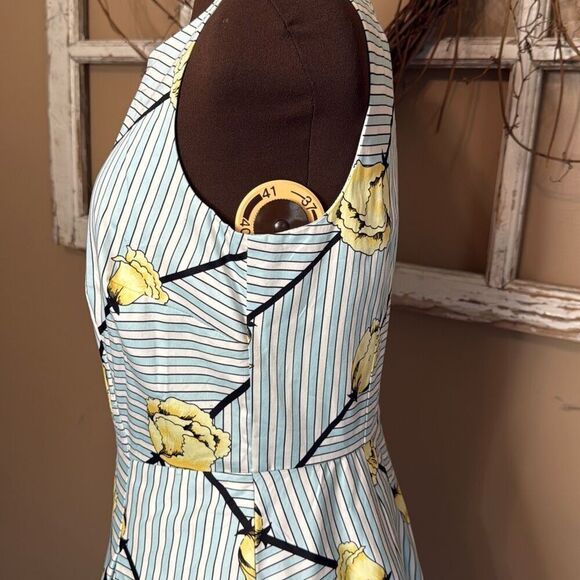 NWT Talbots fit and flare midi dress women’s size 6 yellow tulips blue black str - Picture 4 of 13